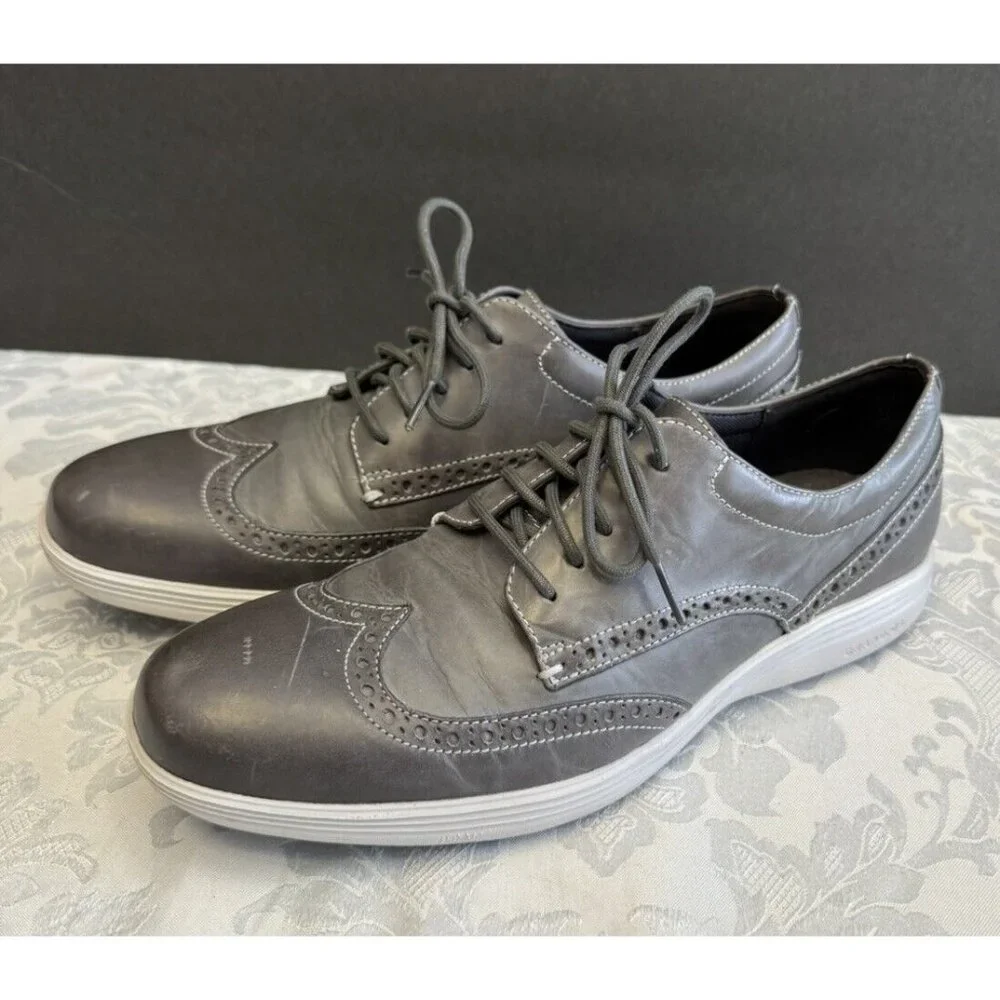 Cole Haan Grand.OS Sz 9M Gray‎ Leather Wingtip Oxford Derby Comfort Shoe C24895